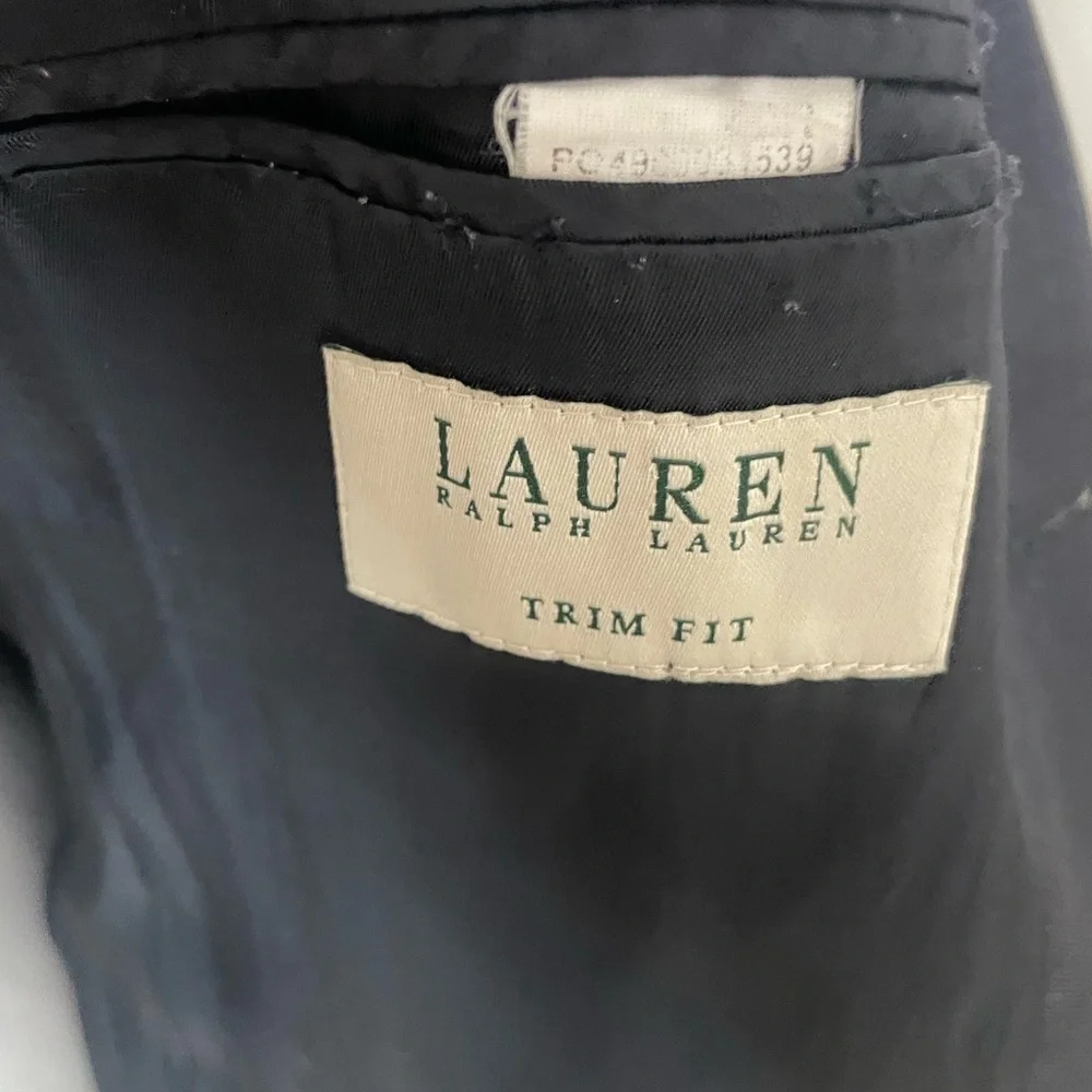 LAUREN Ralph Lauren Trim Fit 100% Wool Blazer 44R (22x31)‎ Dark Navy/Black